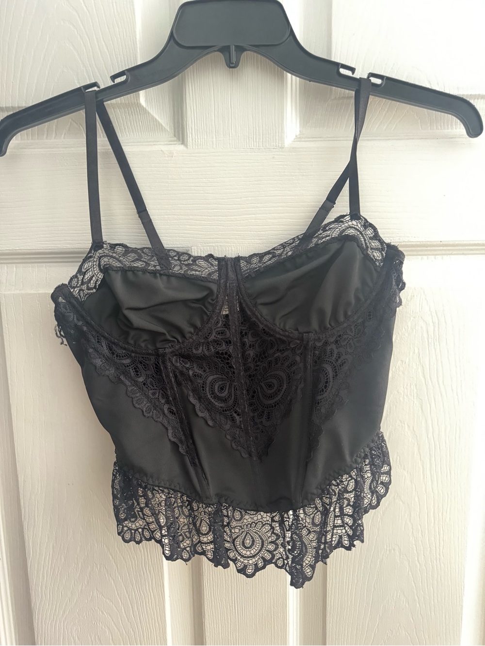 Black Lace Trim Satin Cami Top